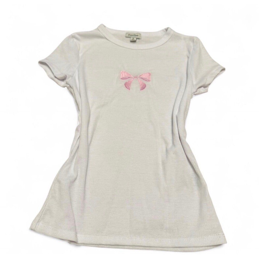 White & pink bow baby tee